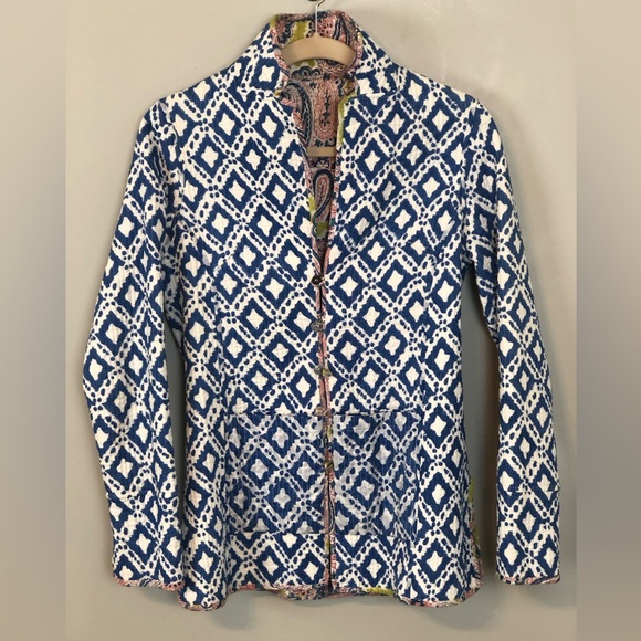 NILA RUBIA Bolavi 100% Hand Block Printed Revers-able Quilted Jacket sz S - Picture 2 of 8